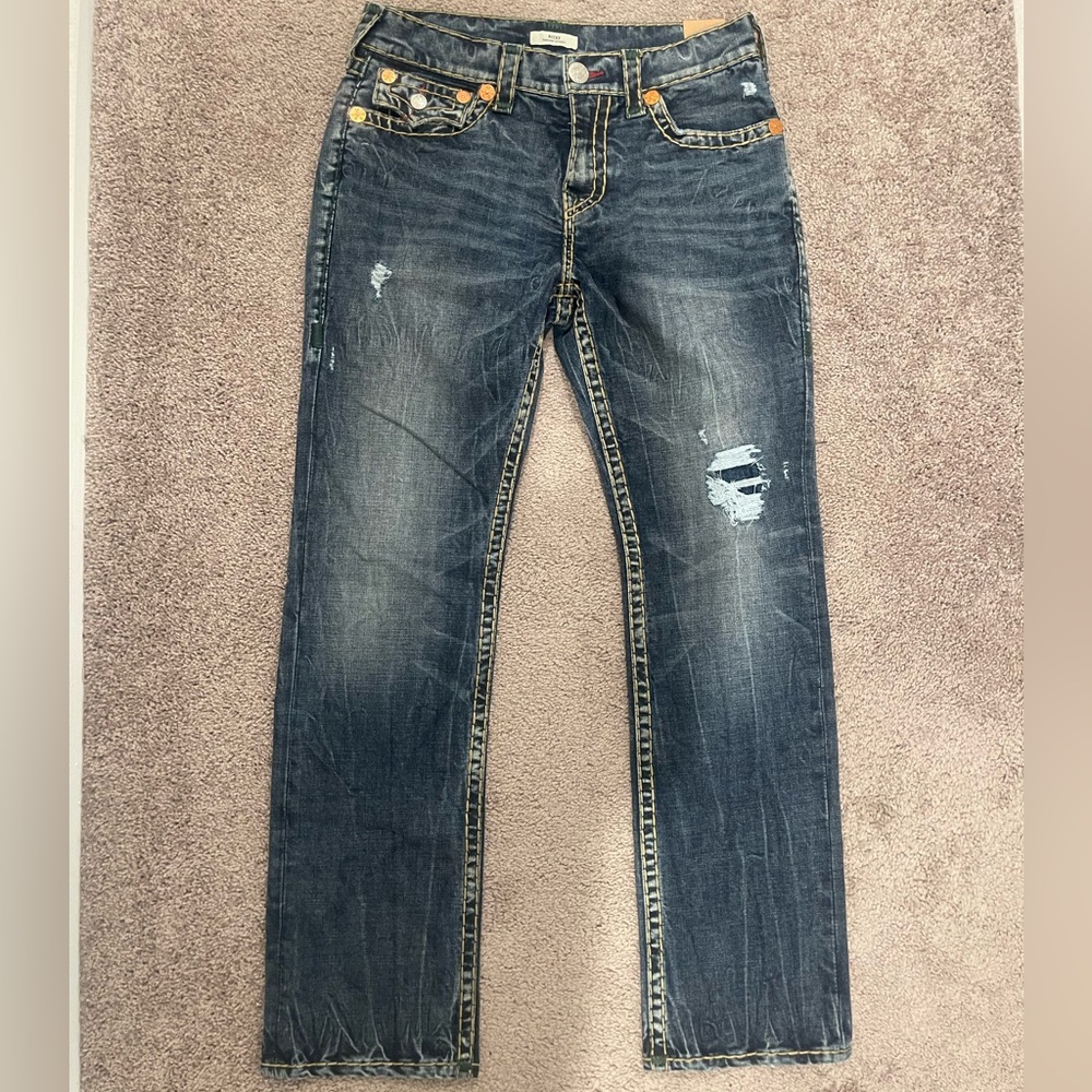 True Religion Ricky Relaxed Straight Blue Jeans